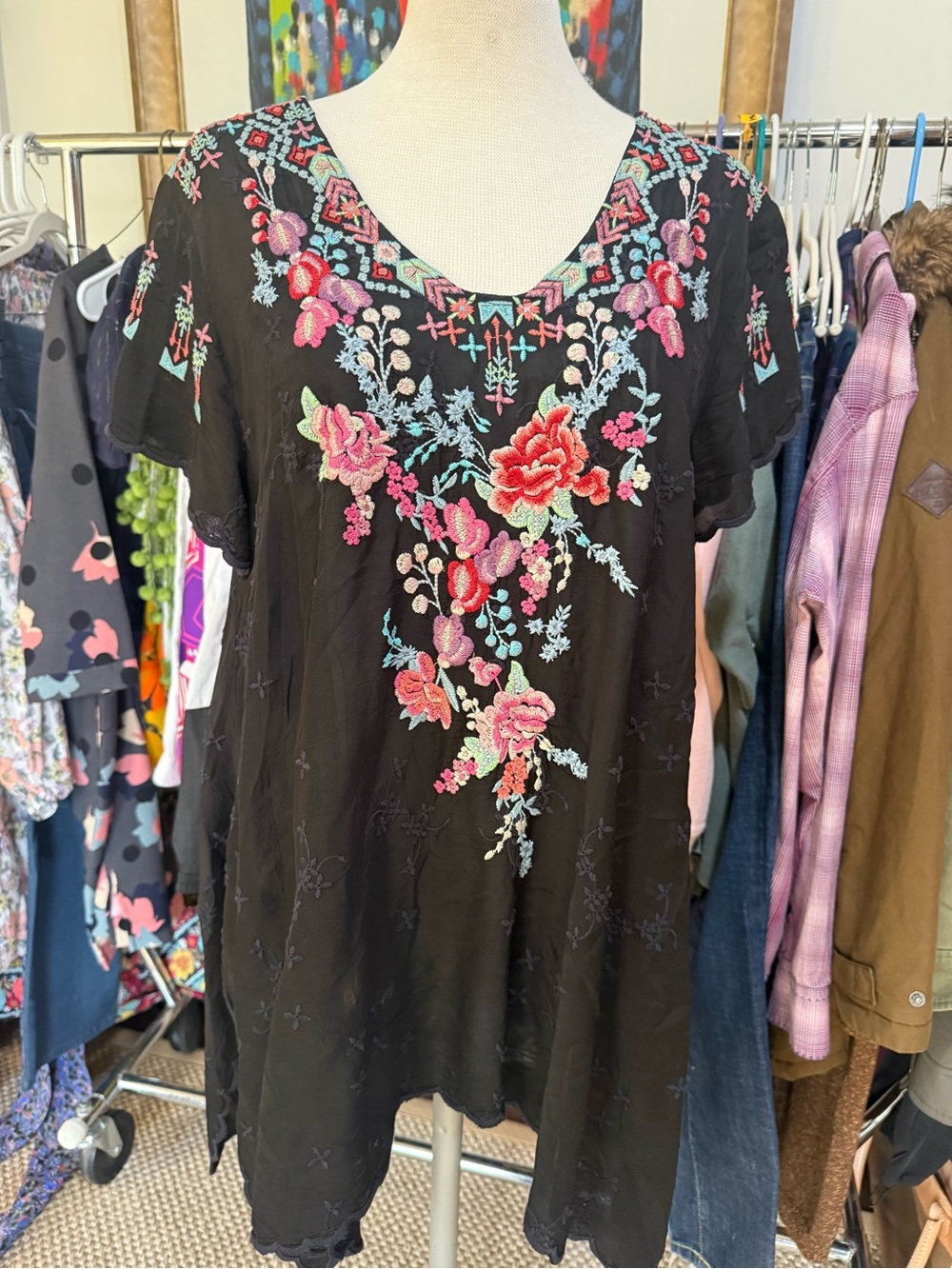 Johnny Was Hinga floral georgette embroidered Tunic
